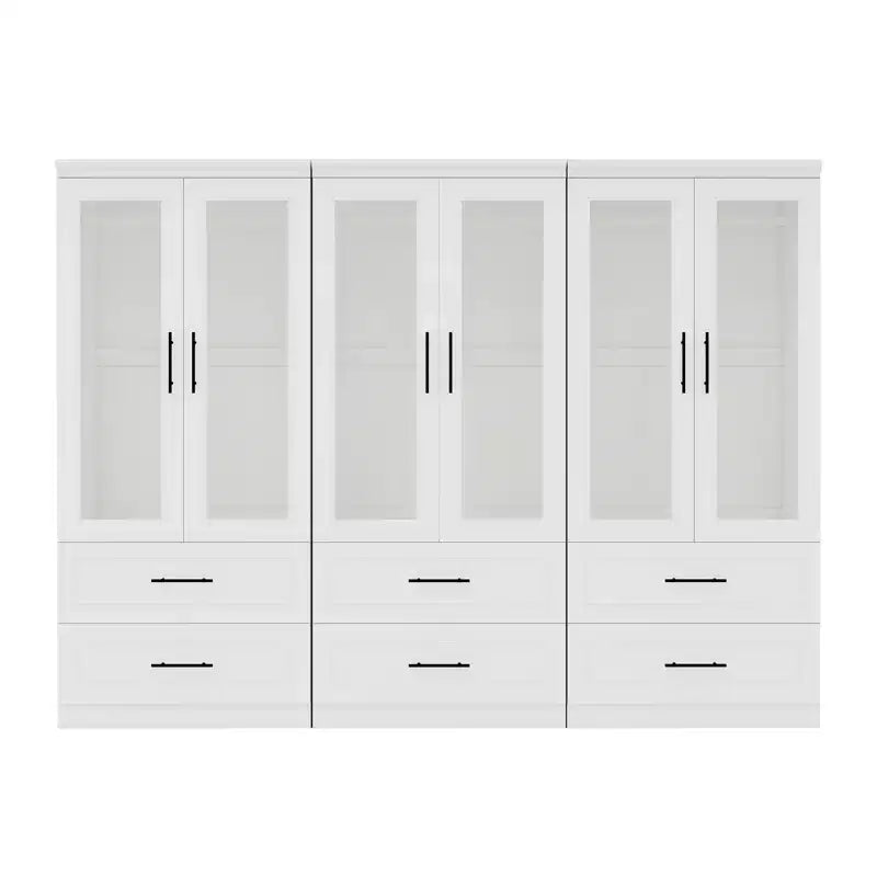 White Wood 94.5 in. Armoire with 6 Drawers and 6 Doors