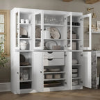 100% Solid Wood Kitchen China Pantry Buffet with Glass or Solid Wood Doors and 2-Drawer Kit 65 x 71.5