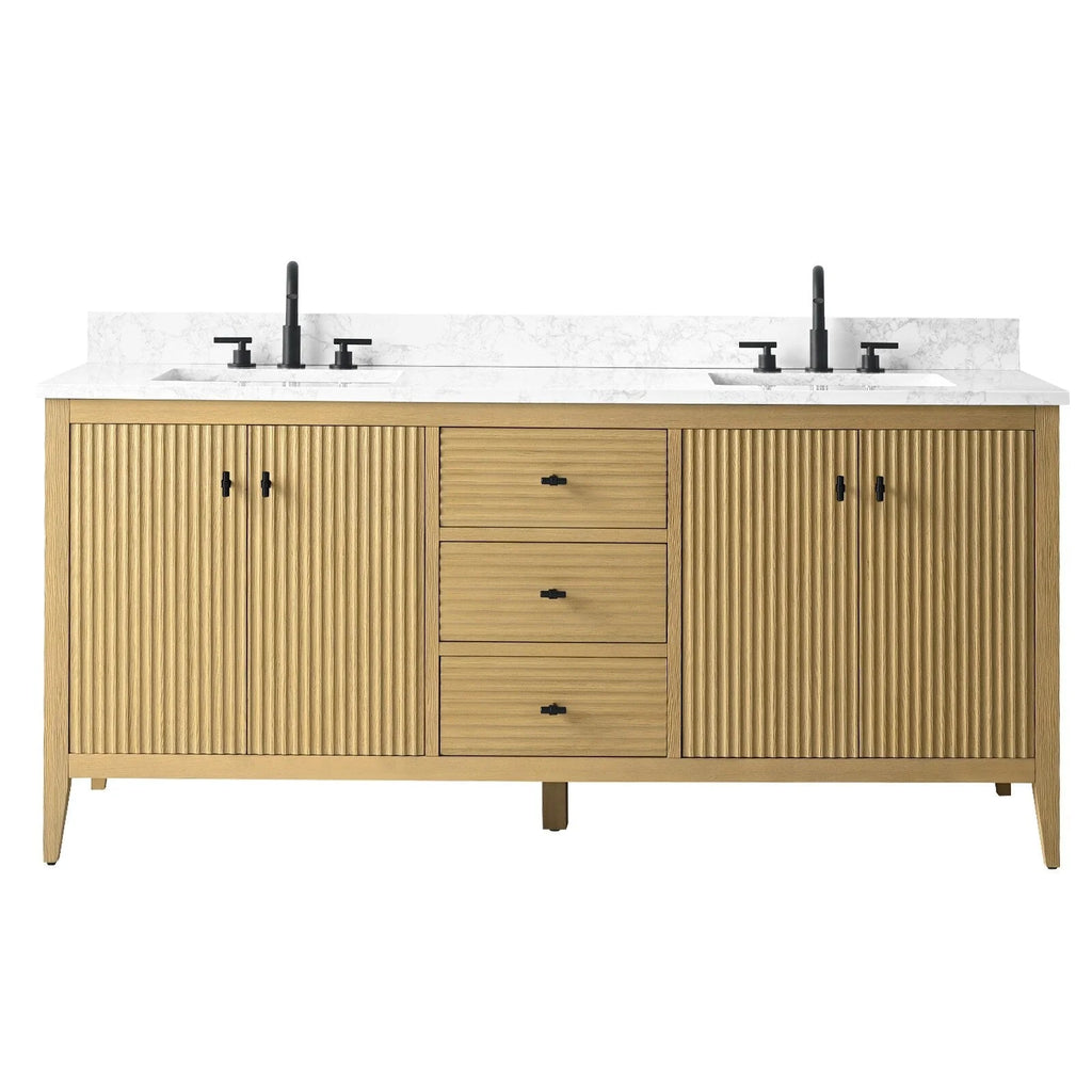 Vanity Art 72 Double Sink Bathroom Vanity Cabinet with Engineered Marble Top