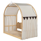 Solid Wood Playhouse Platform Bed Floor Montessori Bed Frame with Arched Roof and Trundle for Girls and Boys