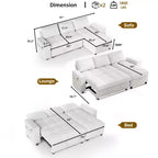 Canapé-lit convertible, canapé-lit en forme de L de 81 po avec méridienne de rangement réversible/port USB/poche latérale/assemblage sans outils, velours côtelé beige