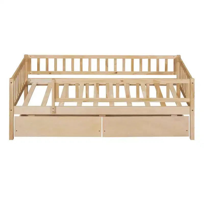 Twin Size Low Daybed with Storage Drawers, Wood Twin Platform Bed Frame with Rails for Boys and Girls Bedroom