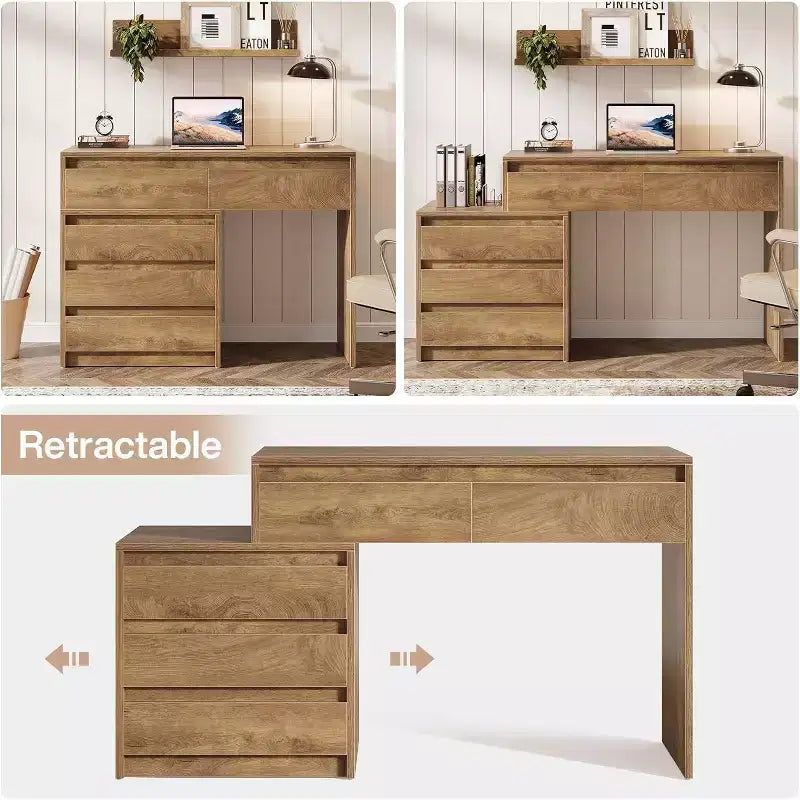 Lantine Computer Desk with 5 Drawers, Wood Executive Desk with File Cabinet and Printer Stand for Home Office, Small Spaces