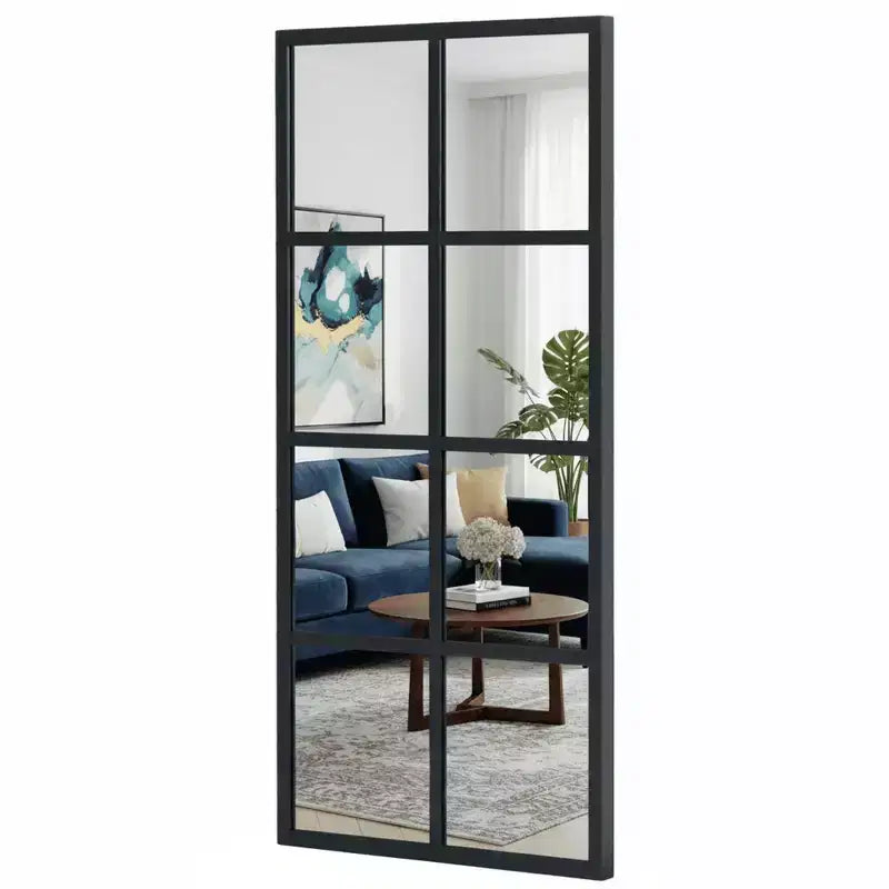 JIONJOY Minimalist Black Metal Framed Wall Mirror, Window-Style Accent Mirror, Shatterproof Entryway Mirror