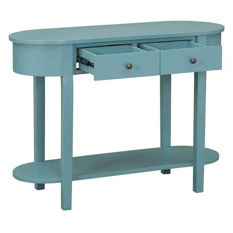 Okak Elegant Console Table with Smooth Glaze, Entry Table with Curved Design and 2 Drawers, Accent Table for Living Room, Hallway