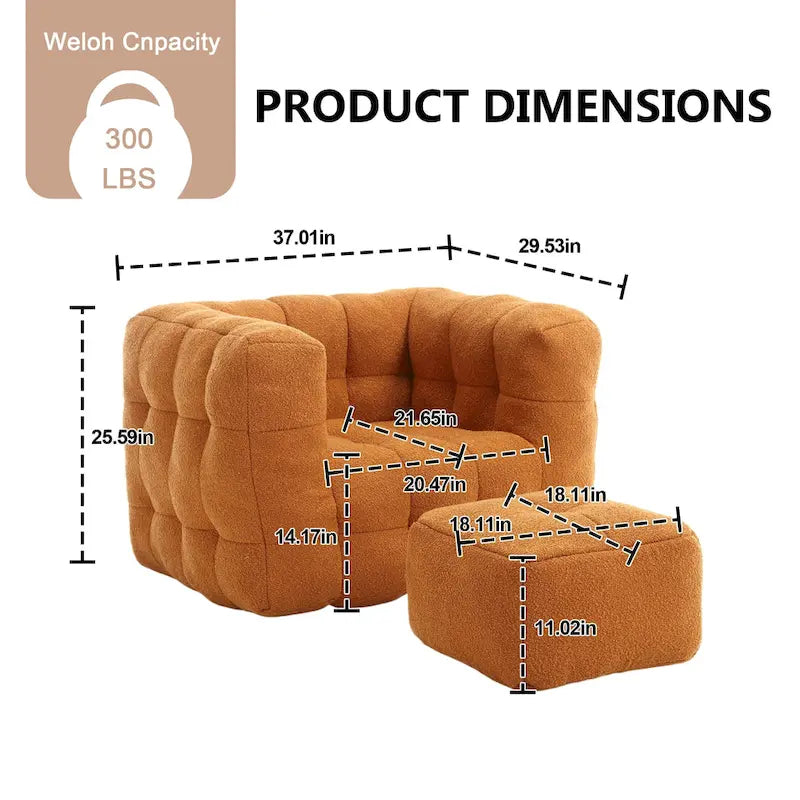 HOMEFUN Fauteuil d'appoint moderne capitonné en tissu bouclé avec ottoman