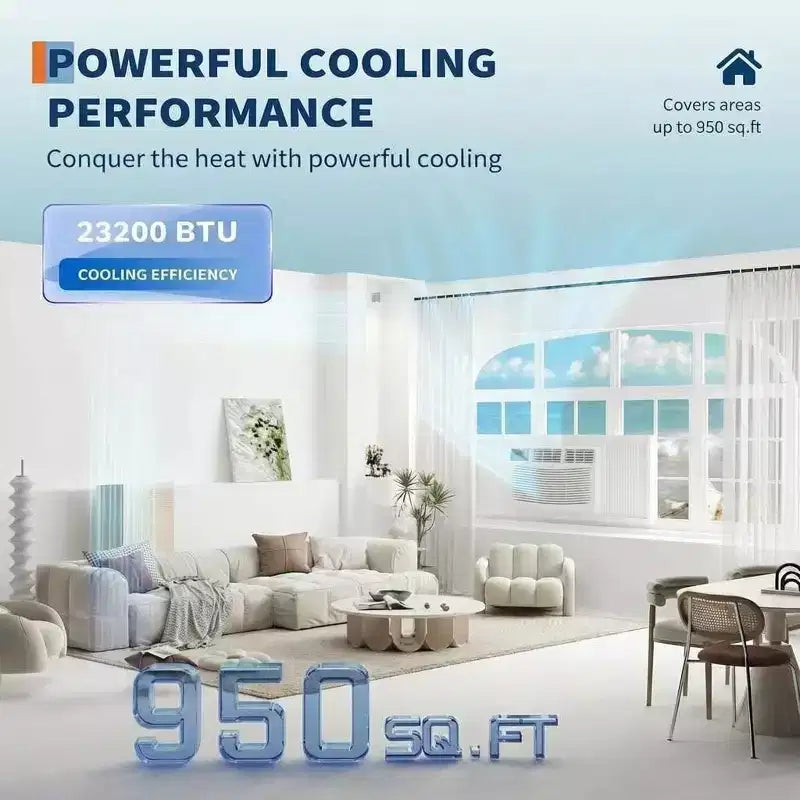23,200 BTU Smart Window AC Heat Pump - 7-in-1 White Unit (1 Pack) for Large Rooms up to 950 Sq.Ft | WiFi/Alexa Enabled, 208/230V