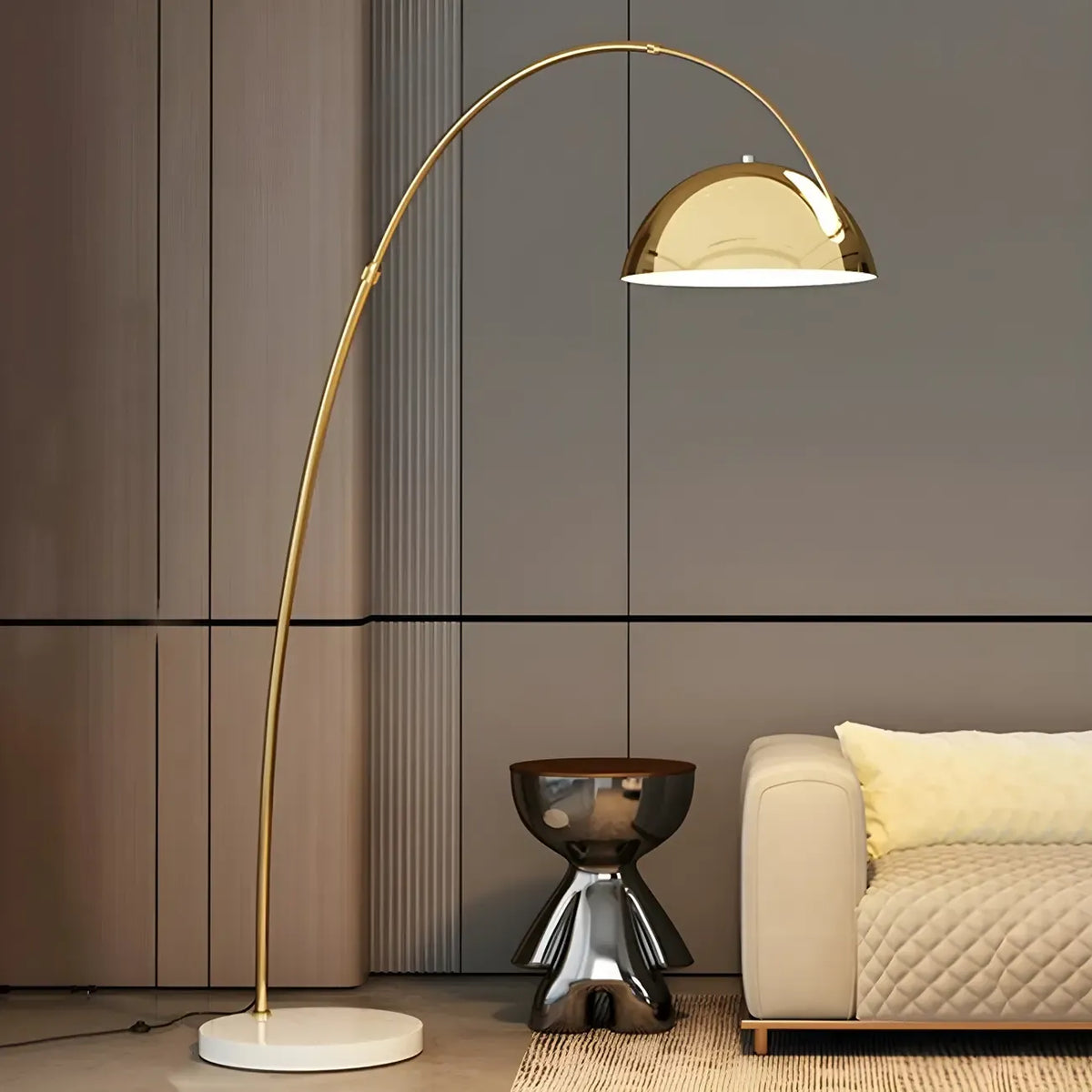 Black Adjustable Dome Shade Arc Metal Floor Lamp