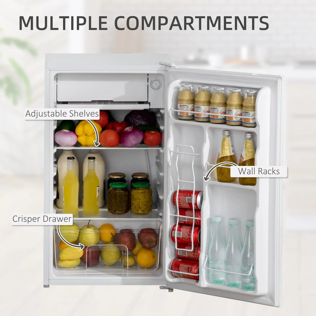 3.2 Cu.Ft Mini Fridge with Freezer, Single Door Compact Refrigerator with Adjustable Thermostat for Bedroom