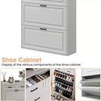 Meuble à chaussures avec 3 tiroirs basculants et 2 tiroirs de rangement, organiseur de chaussures étroit peu encombrant avec étagères réglables pour entrée, blanc