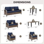 EAGLE PEAK Ensemble de conversation d'extérieur en osier pour patio, chaises pivotantes à bascule, canapé 3 places, causeuse, table, 8 pièces