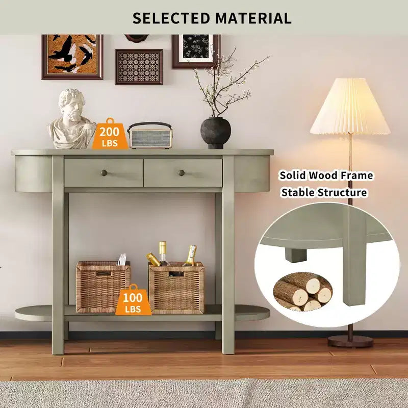 Okak Elegant Console Table with Smooth Glaze, Entry Table with Curved Design and 2 Drawers, Accent Table for Living Room, Hallway