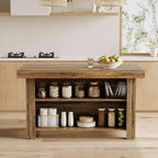 Lantine 55 Inches Kitchen Island with Storage, 3-Tier Wooden Stationary Island Table, Modern Bar Table with Storage Shelf for Kitchen, Rustic Brown