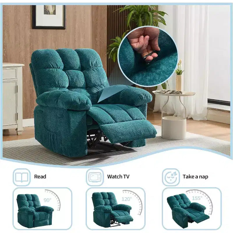 Manual recliner, ergonomic breathable fabric recliner with side pockets, single sofa, suitable for living room bedroom