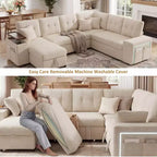 Dyonery 112 Modular Sectional Sleeper Sofa with Pull Out Bed,U-Shaped Sectional Couch with Storage,Extra Wide & Deep Seat Couches for Living Room