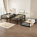 Rubberwood Detachable Triple Twin Bunk Bed with 2 Built-in Ladders and Guardrails