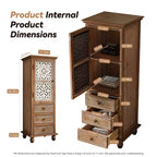 GDFStudio Brielle Rustic Tall Storage Cabinet with Floral Cutout Door and Drawers