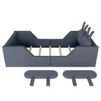 Whisen Twin Platform Bed, Kids Floor Upholstered Bed Frame with Rabbit Cushion, Removable Side Rails
