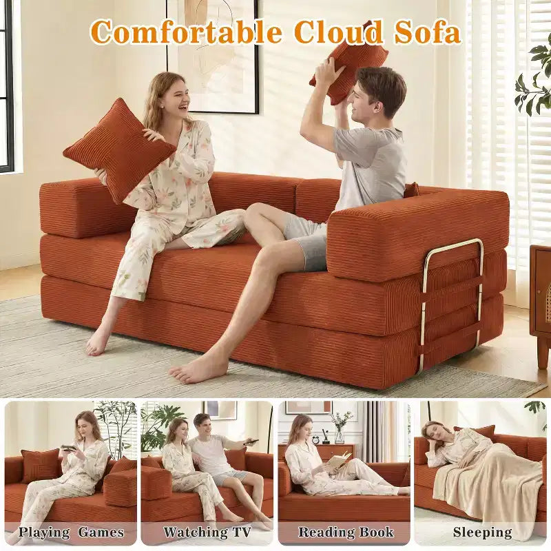 Dyonery 78Folding Sofa Bed Convertable Corduroy Couch King Size Floor Sleeper 4-in-1 DIY Combination Modular Sofa Fold Out Comfy sofa.