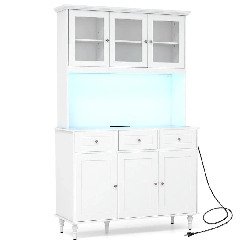 Tall kitchen food storage cabinet with LED lights and