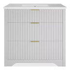 Modern Fluted Bathroom Vanity Set with Integrated Ceramic Basin Freestanding Bathroom Storage Vanity Cabinet with 3 Drawers for Contemporary Bathroom