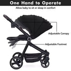 Baby Stroller, Foldable Stroller - High Landscape Pushchair for Newborn & Toddler, Convertible Pram with Reversible Backrest