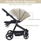 Baby Stroller, Foldable Stroller - High Landscape Pushchair for Newborn & Toddler, Convertible Pram with Reversible Backrest