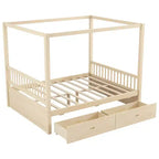Cadre de lit à baldaquin en bois Whisen de taille Queen avec 2 tiroirs de rangement intégrés, construction robuste et durable