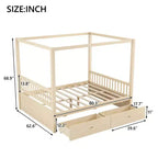 Cadre de lit à baldaquin en bois Whisen de taille Queen avec 2 tiroirs de rangement intégrés, construction robuste et durable