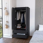 20.47  Modern Double-door Armoire with Hanging Rod and Two Drawers for Bedroom