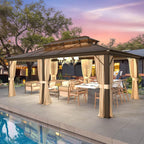 Tonnelle EROMMY à toit rigide, pergola extérieure avec double toit, moustiquaire et rideaux, auvent robuste pour patio, jardin, fête au bord de la piscine