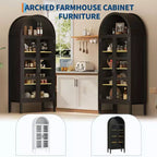 Storage Cabinet, Black/White, Arched Style, Single, 71 Tall with LED Lights & Glass Doors