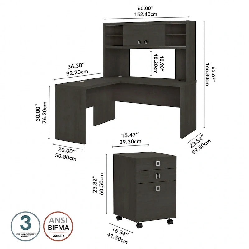 Echo L Shaped Desk with Hutch and Drawers