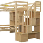 Wood Twin Size Bunk Bed with Desk and Staircase, L-Shaped Twin over Twin Loft Bed with Storage Compartments and Shelves
