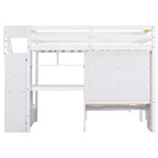 Wood Twin Size Bunk Bed with Desk and Staircase, L-Shaped Twin over Twin Loft Bed with Storage Compartments and Shelves