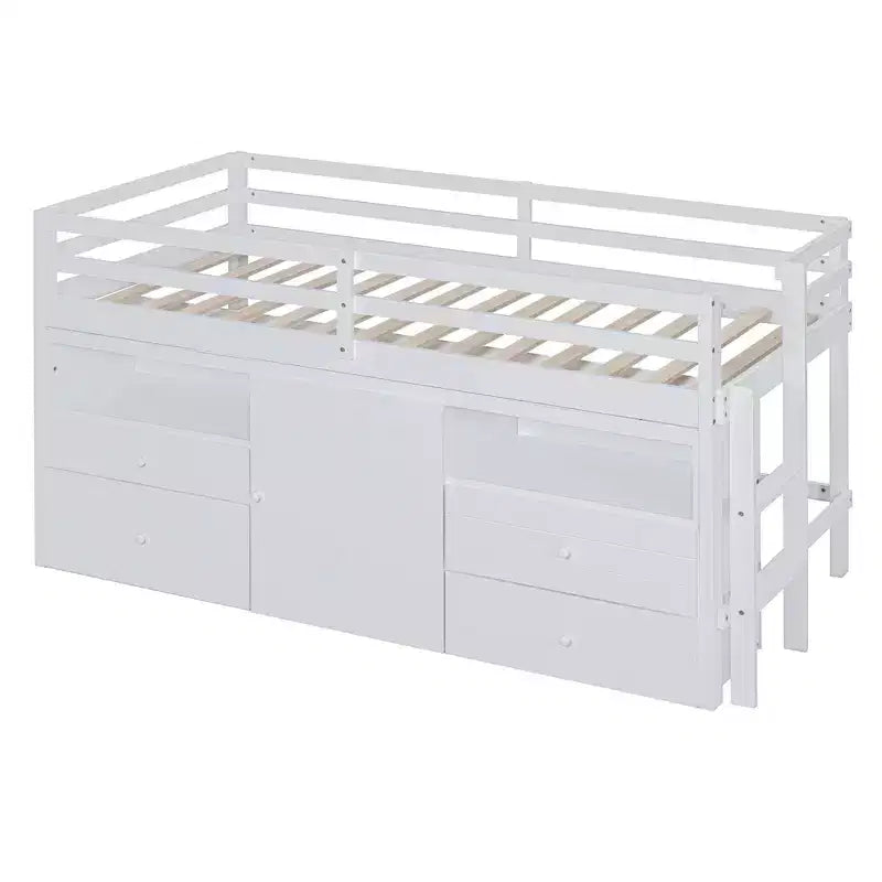 Luxystar Modern Twin Low Loft Bed with 4 Drawers, Cabinet and Shelves for Bedroom,