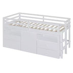 Luxystar Modern Twin Low Loft Bed with 4 Drawers, Cabinet and Shelves for Bedroom,