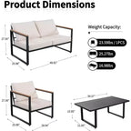 Ensembles de meubles de patio en métal d'extérieur pour 4 personnes, meubles de jardin avec causeuse et table basse, pour porche, appartements, jardin