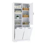 Bathroom Storage Cabinet with Doors and Drawers Tilt-Out Laundry Hamper Multiple Storage Space Freestanding Style