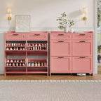 Shoe Cabinet with 4 Flip Drawers & 2 Top Drawers, Wooden Shoe Organizer Cabinet with Adjustable Shelf, Freestanding Shoe Storage Cabinets