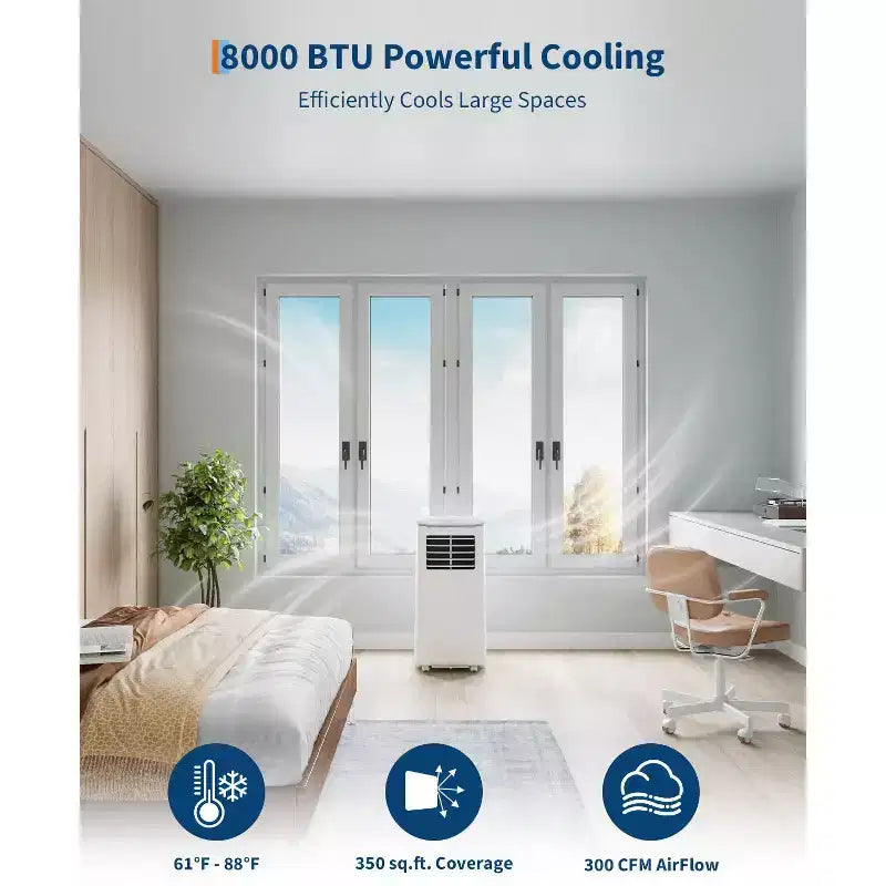 Portable Air Conditioner, 8000 BTU Quiet Cooling with Remote, Ventless Design & Auto Evaporation, for Large Room, Stand Up AC Unit.