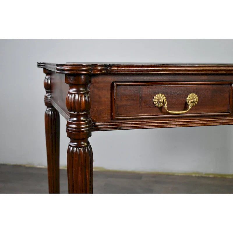 Dark Brown / Light Brown Victorian-Style Solid Mahogany Desk with Black Leather Top and 3 Drawers 窶・Single Unit
