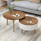 Black White Modern Round Wood Coffee Table with Storage