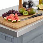 FAMYYT 78.3-Inch Outdoor Kitchen Island with Stainless Steel Countertop, Foldable BBQ Station, and Storage Cabinets, Grey Blue