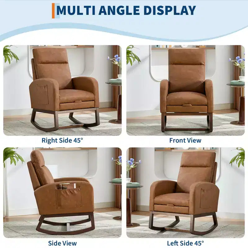 Fauteuil à bascule pour chambre d'enfant, Fauteuils à bascule d'allaitement avec repose-pieds, Fauteuil inclinable à bascule confortable avec pochette latérale, pour salon, chambre à coucher