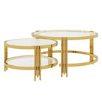 Whisen Modern 2 - Pièces Finition Or avec Verre Texturé Table Basse, Tables Basses Gigognes en Verre Trempé - Transparent & Doré