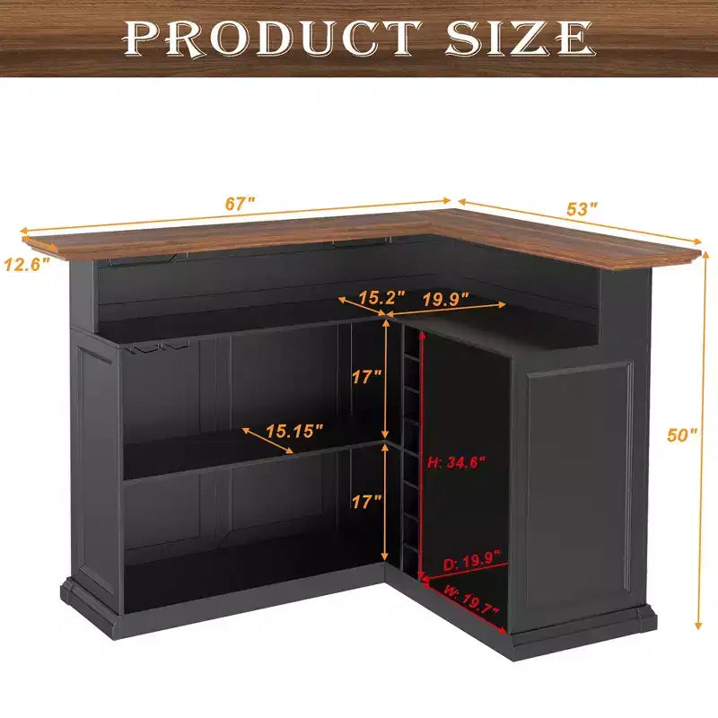 GDLF L Shaped Home Bar Cabinet with Fridge Space, Oversized Modern Basement Bar Table