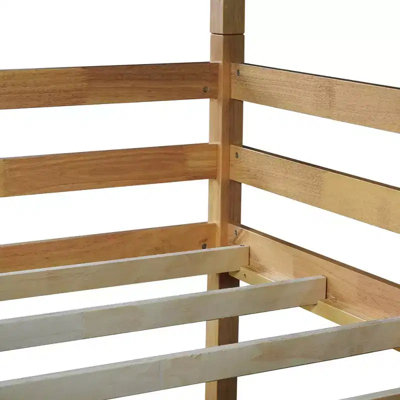 Rubberwood Detachable Triple Twin Bunk Bed with 2 Built-in Ladders and Guardrails