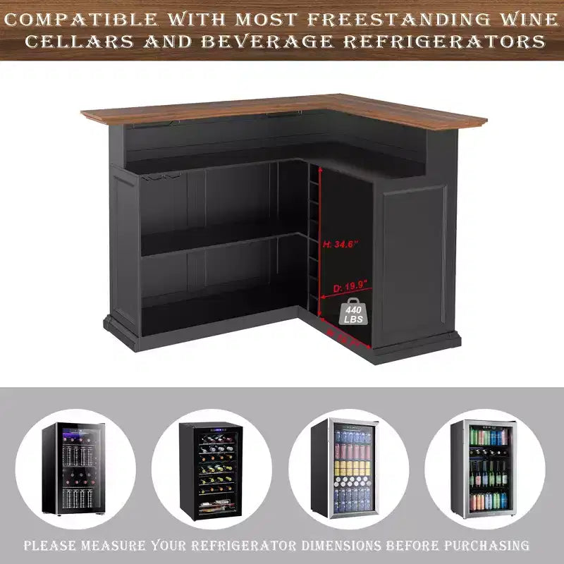 GDLF L Shaped Home Bar Cabinet with Fridge Space, Oversized Modern Basement Bar Table
