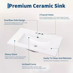 36 Farmhouse Bathroom Vanity with Sink  Freestanding Walnut Vanity Cabinet with 2 Drawers, Open Shelf & Handles, Easy Assembly